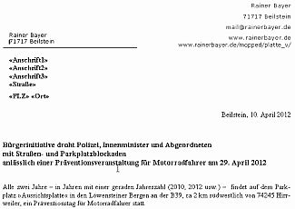 Brief an Behrden, Innenministerium, Abgeordnete (pdf)